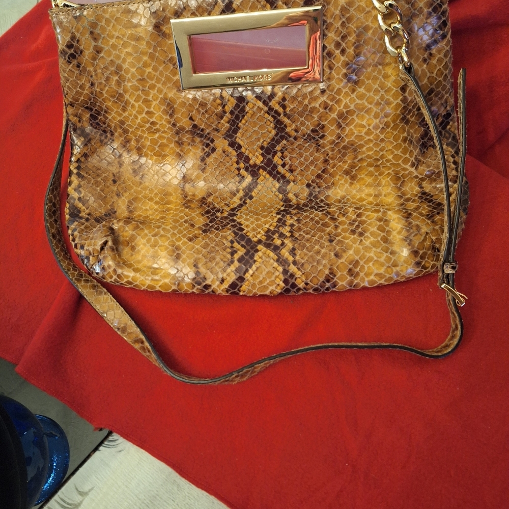 Michael Kors Tan Snake Print Shoulder Bag